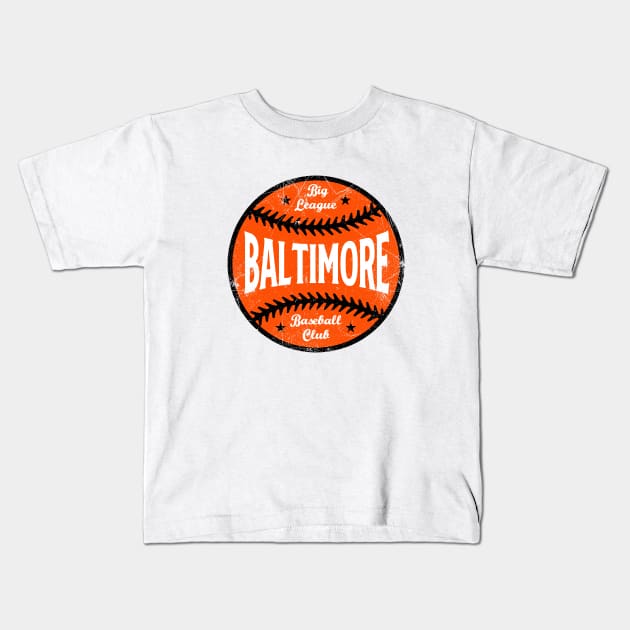 Baltimore Retro Big League Baseball - White Kids T-Shirt by KFig21